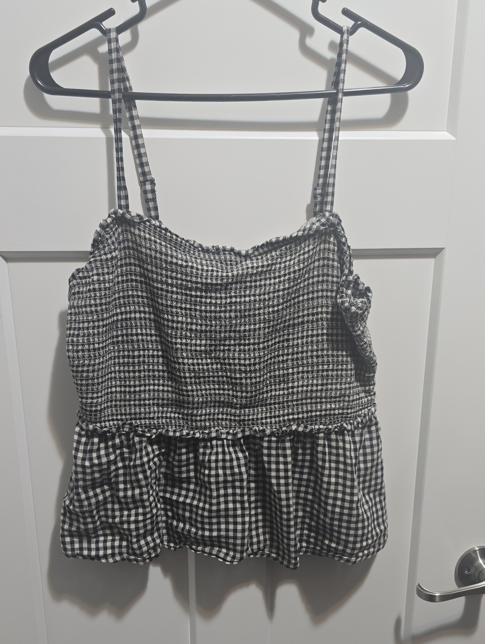 Old Navy Black & White Gingham Smocked Ruffle Cami